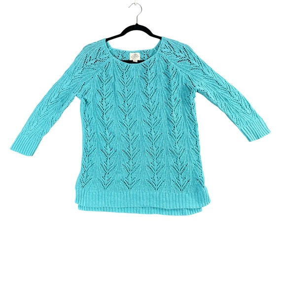 St. John's Bay Sweaters - St. John's Bay Teal Blue Lace Crochet Knit Cottagecore Grannycore Sweater Top S